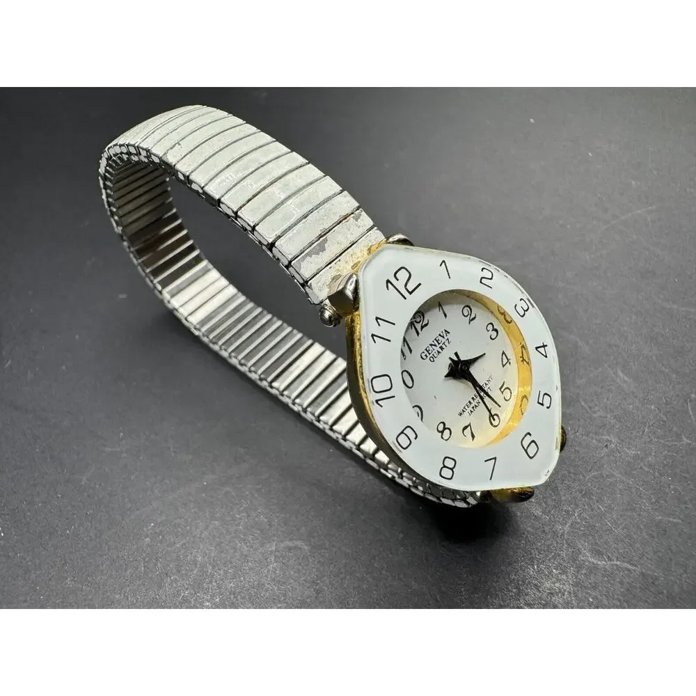 Geneva Quartz Water Resistant Watch White Expansion Band Round Face Not Working